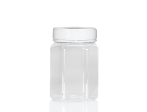 Jar PET Hex 800ml/1Kg Clear Tall 83mm neck